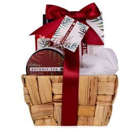 accentra Cherry Spa Gift Set in Seagrass Basket, Bath Set and Shower Set - 5-Piece Gift Set in Decorative Seagrass Basket, Birthday Gift, Wellness Set for Women