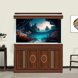 2 Packs Ocean Floor Aquarium Background Under The Sea Corals Reefs Fish Tank Background Fantasy Sunray Underwater Seascape Terrarium Background Tropical Fish Corals Aquarium Tank Background 36x18in