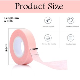 6 rolls of eyelash tape for eyelash extension, sensitive non-woven, breathable, easy to tear, medium viscosity, length 9m (mixed colors: 2 blue, 2 pink, 2 purple)