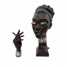 Headscents: Elegant Head Incense Black Woman Burner, Modern Design, Stylish Headscents Incense Holder Black Women, Sophisticated Home Decor, Desk Accessory (Green Eye)