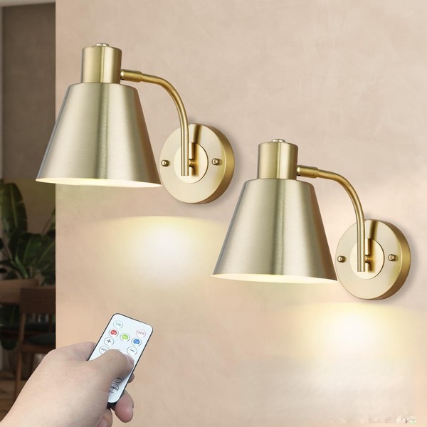 Troconce Gold Wireless Battery Operated Wall Sconces Set of 2,