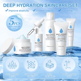 Hautpflege Set, Gesichtspflege Set, Hydration Feuchtigkeitsspendendes Skin Care Set, Gesichtspflege Set Damen, Anti Aging Set Kits mit Reiniger, Toner, Gesichtsserum, Augencreme, Gesichtscreme