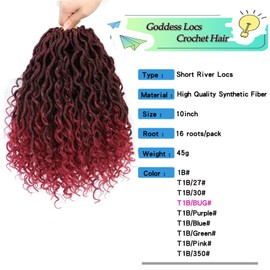 Curly Faux Locs Crochet Hair with Curls 8 Packs 10 Inch Short Goddess Locs Crochet Hair River Locs Crochet Braids Hippie Locs Boho Style Hair Extensions for Women(#T1B/BUG)