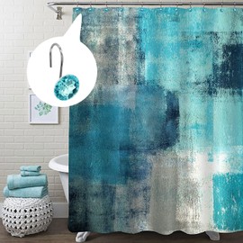 MitoVilla 24 Pcs Set Teal Blue Shower Curtain Hooks, Metal Shower Hooks for Turquoise Shower Curtain & Liner, Aqua Rust Proof Shower Rings for Curtain and Shower Rod