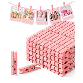Clothes Pins Wooden Pink Colored Clothespins for Crafts Photo 1.9 Inch 100 PCS, Small Wood Clips Mini Close Pin for Baby Shower Classroom DIY Project Decorations Hanging Pegs 1-7/8"