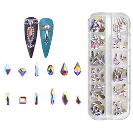 Jollin 120pcs Flatback Rhinestones Glass Charms Diamantes Gems Stones for Nail Art Box Multi Shapes Crystal AB