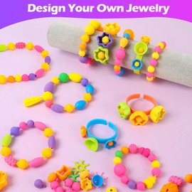 MagicKidz Jewelry Making Kit for Kids Aged 3-7 - Arts and Crafts Birthday Gift for Girls 3 4 5 6 7 Years Old, 540+Pcs DIY Pop Bead Craft Toy for Necklaces and Bracelets