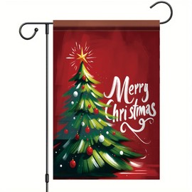 12 x 18 Inch Christmas Garden Flag Christmas Tree Yard Banner with Star and Ornaments Double Sided Outdoor Holiday Decoration Winter Seasonal Welcome Sign for Patio Lawn Home Party Decor