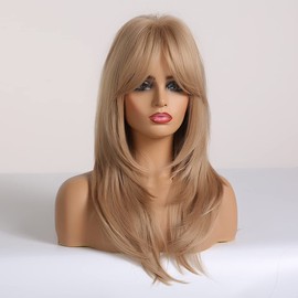 MAGQOO Strawberry Blonde Wig Women Long Strawberry Blonde Layered Wig with Bangs Layered Strawberry Blonde Wigs (21 Inches, Ash Blonde)