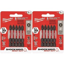 Milwaukee 48-32-4602 Power Bit, 2 Drive, Phillips Drive, 1/4 in Shank, Hex Shank, Steel, Sold as 2 Pack, 10 Count Total