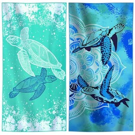 Genovega 2 Packs Oversized Beach Towel Set 36 x 72 in Large Big Pool Camping Swim Clearance Soft Towels Travel Essentials Accessories Must Haves Vacation Necessities Adult Gifts Green Turtles