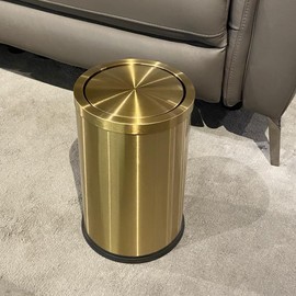 YOJIA Stainless Steel Gold Bathroom Trash Can with Lid, 9L/2.4Gallon Garbage Can for Bedroom, Kitchen, Office, Living Room (Double Layer)