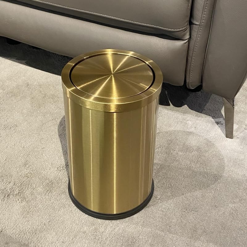 YOJIA Stainless Steel Gold Bathroom Trash Can with Lid, 9L/2.4Gallon