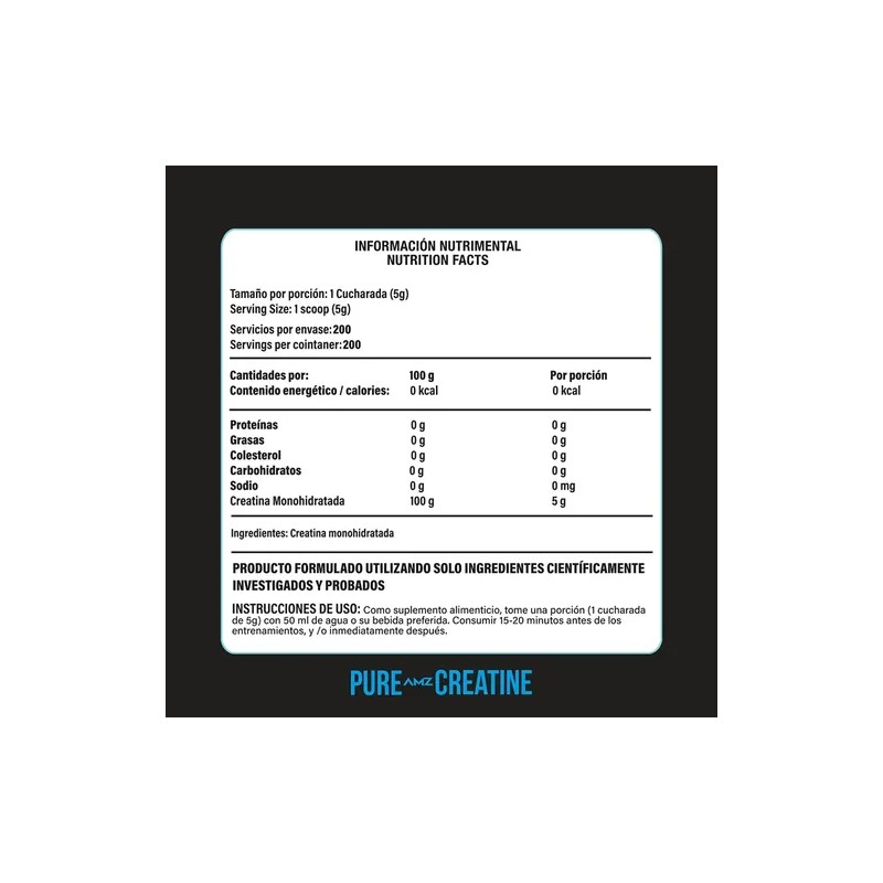 Creatina Monohidratada 1kg Alta Pureza 200 Porciones Amz Sup