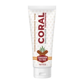 Coral White Coral Nano Silver Cinnamon Tea Tree Toothpaste, Natural Fluoride Free Teeth Whitening Toothpaste, Coral Calcium Nano Silver Infused SLS Free 4 Ounce