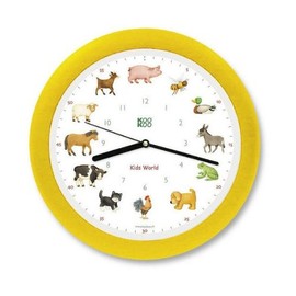 KOOKOO KidsWorld Yellow, Wall Clock for Children with Natural Sounds, 12 Farm Animals