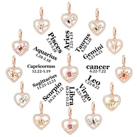 DATOUQI Zodiac Sign Charm for Bracelets and Necklaces Rose Gold 925 Sterling Silver Aries Charm, 12 Horoscope Constellation Birthstone Beads (Aries (3.21 – 4.19)