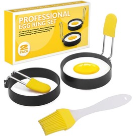 Fried Egg Mold, Set of 2, Fried Egg, Ring, Non-stick, Egg Fryer, with Handle, Egg Ring, Stainless Steel, Candy Making, DIY Easy to Clean, Enjoy Love Breakfast, Easy to Use, Convenient Storage, Cute,