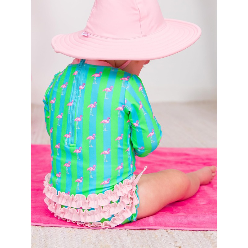RuffleButts Baby Girls UPF 50+ Sun Protection Tropical Print Long