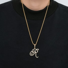 charlinliol Initial Letter Necklace Gold Plated Women/Men Iced Out Initial Letter Pendant Necklace with 24" Rope Chain, Metal, Cubic Zirconia