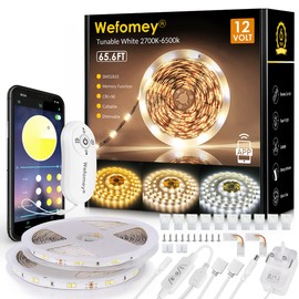 Wefomey White LED Strip Light 20M 1200 LEDs, 7200lm Dimmable 12V Tape Light with App Control Remote, Stick on LED Light for Kitchen, Bedroom, Ceiling (2700K-6500K Warm to Cool Tunable White)