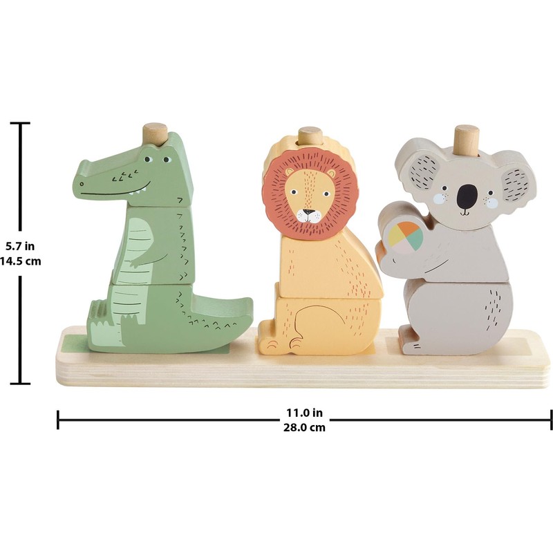Fisher-Price Wood Baby Toy Stack & Sort Animals, 10 Wooden