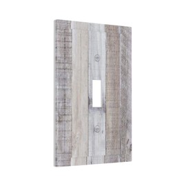 Vintage White Gray Wood Plank Grain Single Toggle Wall Plate Decorative 1-Gang Light Switch Cover Old Rustic Distressed Cabin Country Grey Wooden Texture Electrical Receptacle Face Plate Outlet Cover