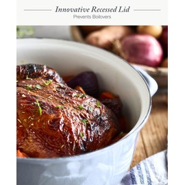 Merten & Storck European Crafted Enameled Iron, Round 7QT Dutch Oven Casserole with Lid, Galaxy Grey