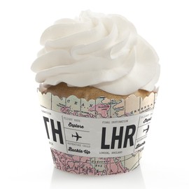 Big Dot of Happiness World Awaits - Travel Themed Decorations Party Cupcake Wrappers Set 12