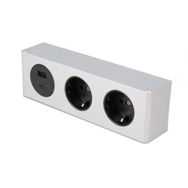 kalb Furniture USB Charging Station, Under-Unit Mounting, Versatile Power Box with 2 Schuko Sockets and USB Ports (USB-A and USB-C), 200 x 46 x 62.5 mm, 230 V, Easy Assembly for Electrical Devices,