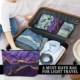 ADQWIOVL Cosmetic Bag Makeup Bag, Birthday Gifts for Women Mom, Cute Canvas Toiletry Bag, Durable Travel Toiletry Makeup Organizer Zipper Pouch, Lipstick Pouch, Luxury Purple Marble