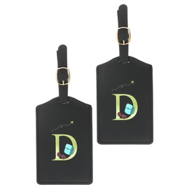 PATIKIL Initial Luggage Tags, 2 Pack Monogrammed PU Leather Baggage Tags Embroidered Letter Suitcase Label Tags Luggage Identifier for Luggage Baggage, Black (D)