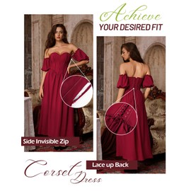Women Off Shoulder Puff Sleeve Dress Elegant Formal Prom Corset Dress Red Size 10