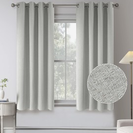 Linen Textured 100% Blackout Curtains for Kids Room -2 PCS Thermal Insulated Entryway Cottage Decor Curtains- Kitchen Bathroom Waterproof Farmhouse Grommet Curtains(W 52 x L 54 Inch Long,Off White)