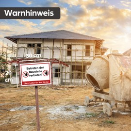 SL group - 2 Signs "Betreten der Baustelle verboten! Eltern haften für Ihre Kinder" (Betreten der Baustelle verboten! Eltern haften für Ihre Kinder) 20 x 30 cm Made of Extra Sturdy PVC Plastic Plate -