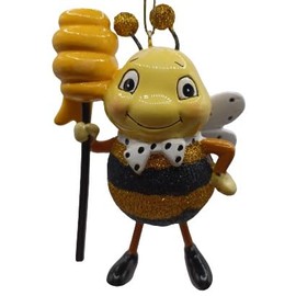 OnHoliday Cute Glitter Honeybee with Honey Dipper Stick Hanging Christmas Tree Ornament