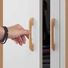 NAKUPENDA Pack of 4 Cabinet Handles, Wooden Handles, Wardrobe Furniture Handle, Beech Wood Handle, Cabinet Doors for Cupboard, Drawer (160 mm Total Length, Wooden Colour)