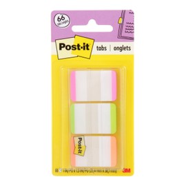Post-it Tabs, 1 in, Lined, Pink, Green, Orange, 22 Tabs/Color, 66 Tabs/On-The-Go Dispenser (686L-PGO)