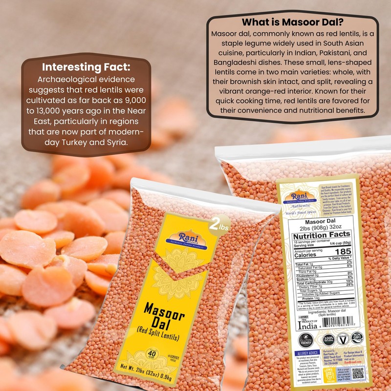 Rani Masoor Dal (Indian Red Lentils) Split Gram, 32oz (2lbs)