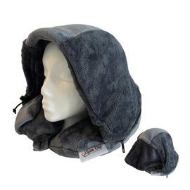 Lights Out Hooded Travel Pillow - Memory Foam Neck Support with Germ Shield Hood for Airplane Sleep Privacy, Ultra Plush Fleece, Micro Air-Fiber Beads, Chiropractor Recommended (Adjustable)