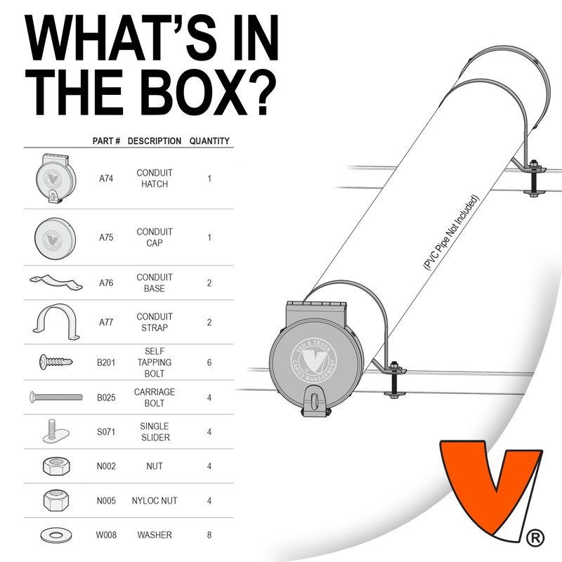 Conduit Carrier Kit Cap & Hatch in Black. Universal Fitment