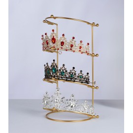 JINYEAH Crown Display Crown Holder Tiara Display 4-Tier Golden Bridal Crown Display Stand Crown Storage Organizer Jewelry Holder for Women Girls Wedding Home Shop Store Golden