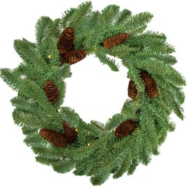 24 Inch Large Christmas Wreaths with Lights for Front Door Window Spruce Pine Cone Winter Wreath, Real Touch Christmas Door Wreath, Mental Wall Outdoor Decorations, Greenery Norfolk Pine Wreath