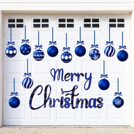 31PCS Christmas Garage Door Decorations Magnets - Merry Xmas Ball Holiday Refrigerator Fridge Kitchen Decor(Blue)