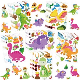 36 Sheets Make a Dinosaur Sticker for Kids Pink Dinosaur Stickers Make Your Own Dinosaur Face Stickers DIY Craft Project Girl Kids Dino Theme Birthday Party Favor
