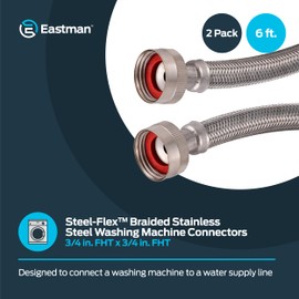 Eastman 6 ft Washing Machine Hose Connectors, Pack of 2, 3/4 in FHT x 3/4 in FHT, Braided Stainless Steel, 48372