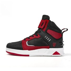 Bofucn Motorcycle Leather Boots,Street Riding Shoes,Anti-Slip Side Zipper Shoes for Men and Women (Black/Red, Adult, 11 Men/12.5 Women)