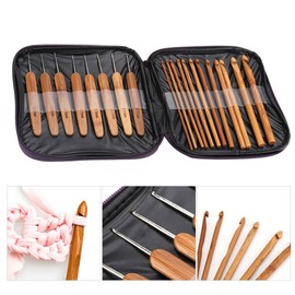 Bamboo Crochet Hooks Set with Case Ergonomic Crochet Hooks Bamboo Handle Handmade Knitting Needles Weaving Yarn Craft DIY Sewing Tools
