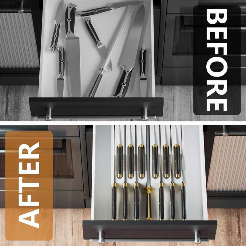 Domax Bamboo In-drawer Knife Block - Knife Drawer Organizer Insert