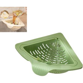 Magnetic Drainage & Filter Basket, Punch-Free Triangular Sink Strainer with Twist-Open Bottom, Strong Magnetic Fixation, Corner Kitchen Organizer for Washing Fruits & Vegetables (Green)